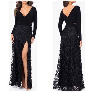 Xscape Black Long Sleeve Gown